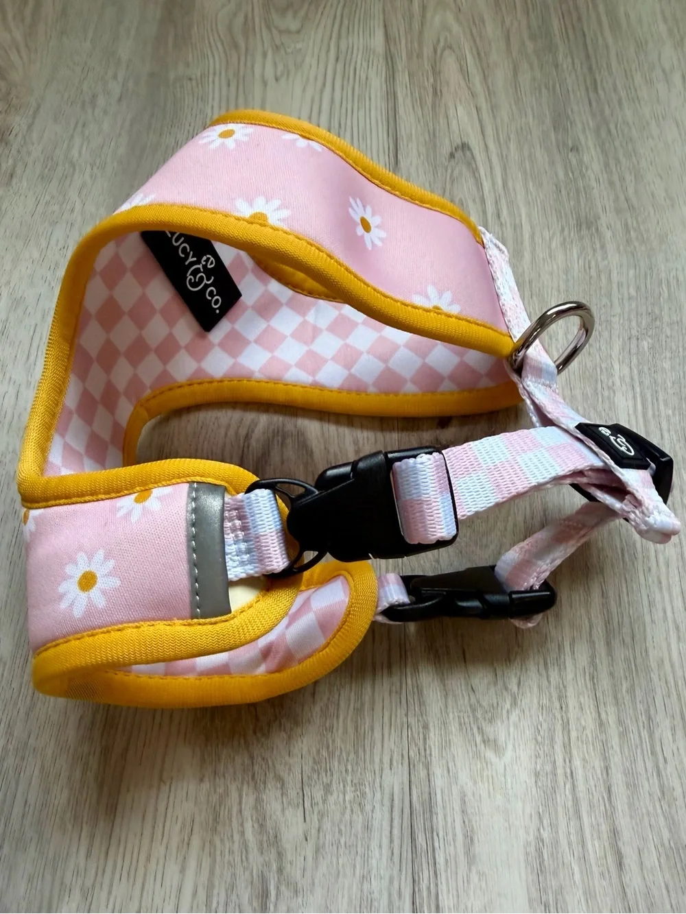 Lucy & Co. - Pink Daisy / Checkered Reversible - Dog / Pet Harness - size Small